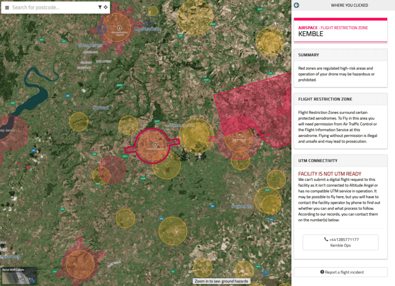 Aerial map of flight restriction zones