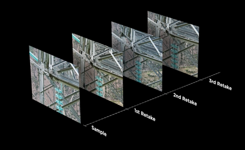 An example of multiple photos taken over time from a drone carrying out power line inspection